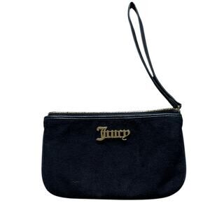 Juicy Couture Small Black Wristlet Terry Cloth Modern Y2K Retro Vibe JC Clutch